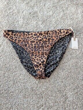 NWT Good American Reversible Bikini Bottoms Leopard Print Size 7 4XL Brown Green